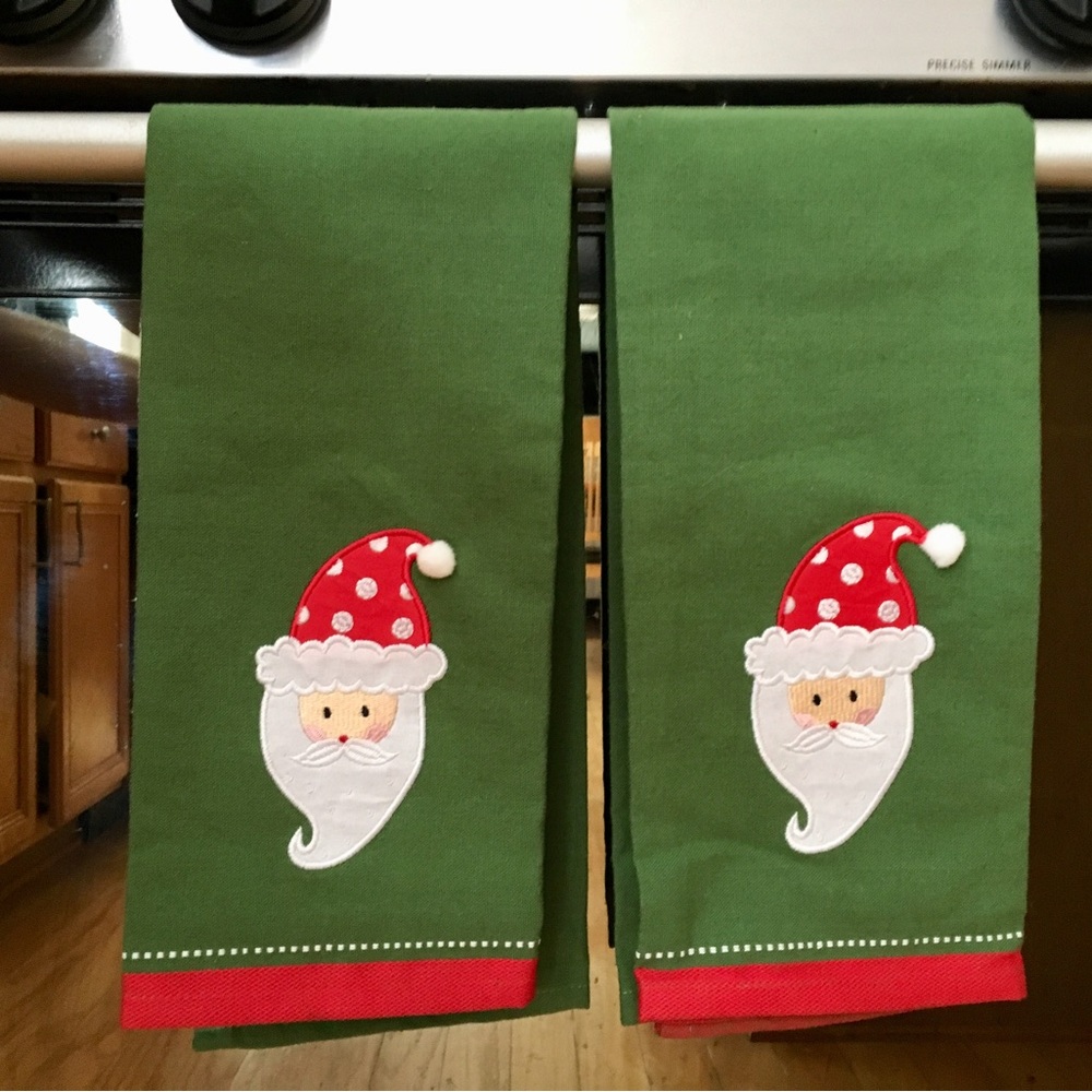 Holiday Santa Cotton Dish Towel Set of 2 Hostess Gift
